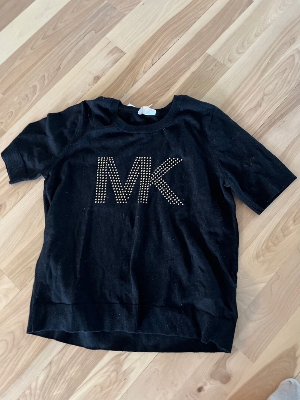 Michael Kors Black Short-Sleeve Sweater with Studded MK Logo